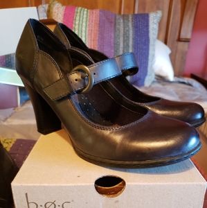 Black heeled leather uppers
